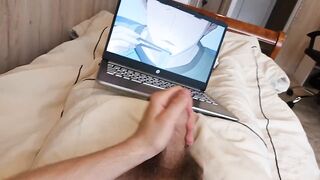 Gay gamer’s bulging big dick made him cum without a single yawn