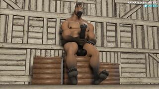 Muscle man's horse cock grows thick and dripping in gay animated dick growth