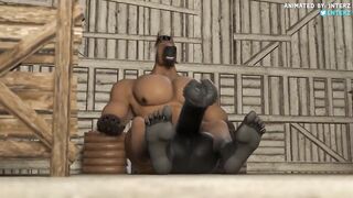 Muscle man's horse cock grows thick and dripping in gay animated dick growth