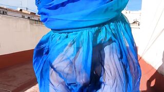 Sheer see through dress during gay exercise in public flashing workout