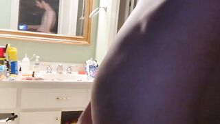 Skinny boy stuffs his full belly then strokes his cock till he cums