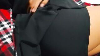Femboy in skirt fingering his own holes while big ass daddy watches