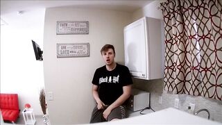 Eating my own cum while stroking a big cock till choking on thick loads