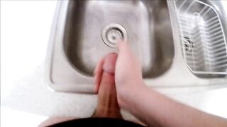 Eating my own cum while stroking a big cock till choking on thick loads