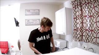 Eating my own cum while stroking a big cock till choking on thick loads