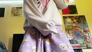 Femboy drools on daddy’s precum while moaning in cute pajamas