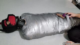 Mummified slave doggo used raw forced wanking in bondage