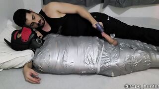 Mummified slave doggo used raw forced wanking in bondage