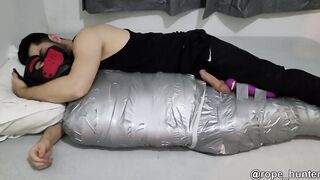 Mummified slave doggo used raw forced wanking in bondage