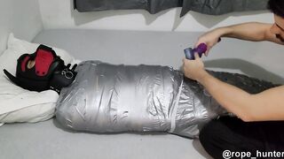 Mummified slave doggo used raw forced wanking in bondage