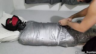Mummified slave doggo used raw forced wanking in bondage