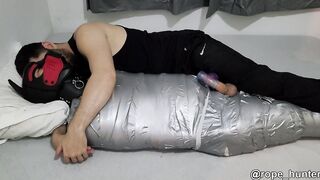 Mummified slave doggo used raw forced wanking in bondage