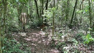 Naked gay dude streaking through the forest alone and exposed