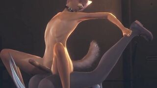 Tanuki and fox boys yiffed hard in rough creampie threesome