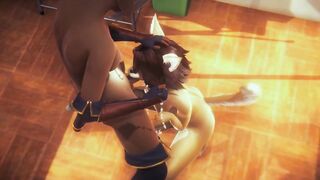 Furry yaoi deer futanari gets destroyed in rough creampie threesome