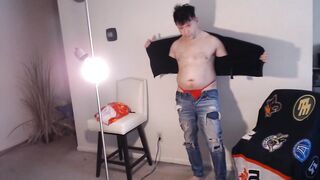HUNK tears off clothes then gushes thick cum across his flexing body