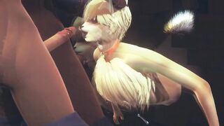 Furry fox chokes on two futanari loads till his throat is flooded