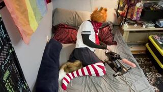 Schoolgirl femboy destroyed by brutal fuck machine anal breakdown