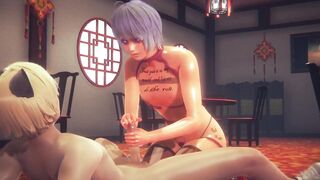 Blue haired femboy destroyed in rough restaurant anal