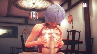 Blue haired femboy destroyed in rough restaurant anal