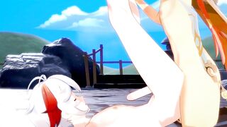 Genshin Impact Yaoi Aether and Kazuha Bareback Femboy Creampie Twink