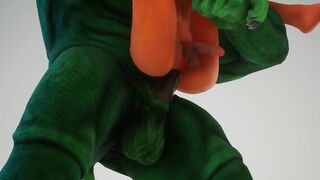 Furry green alien ravages nerd with his monster cock