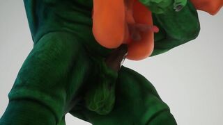 Furry green alien ravages nerd with his monster cock