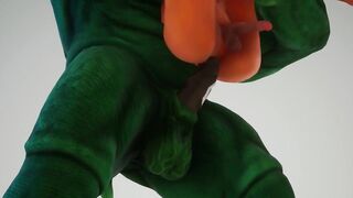 Furry green alien ravages nerd with his monster cock