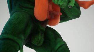 Furry green alien ravages nerd with his monster cock