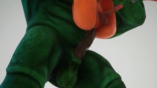 Furry green alien ravages nerd with his monster cock