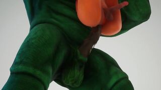 Furry green alien ravages nerd with his monster cock