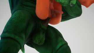 Furry green alien ravages nerd with his monster cock