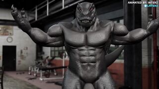 Giant dinosaur grows massive meaty cock in gay animation