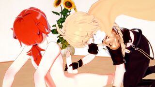 Aether Gets Fucked Raw by Diluc's Big Cock Twink Takes Creampie