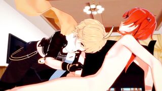 Aether Gets Fucked Raw by Diluc's Big Cock Twink Takes Creampie