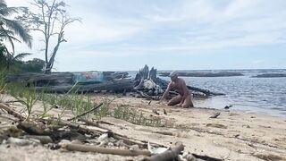 Pet play at the beach with a risky gay exhibitionist