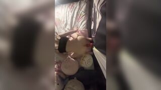 Femboy’s tight hole stuffed with big dildo then creampie ruined