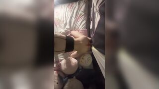 Femboy’s tight hole stuffed with big dildo then creampie ruined