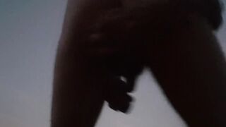 Risky outdoor solo guy destroys his tight ass with dildo while pumping cum