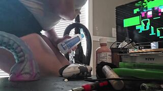 Femboy gamer rides thick dildo while cumming on twitch stream