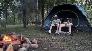 Sucking his mushroom head while camping almost got caught hot public blowjob