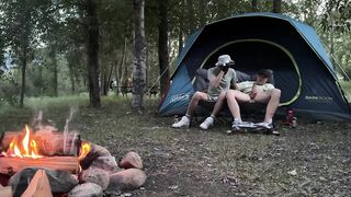 Sucking his mushroom head while camping almost got caught hot public blowjob