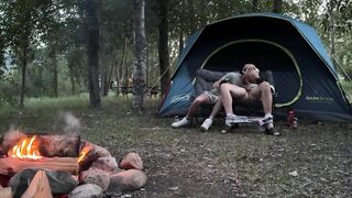 Sucking his mushroom head while camping almost got caught hot public blowjob