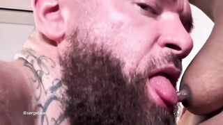 Serge Bear destroyed by thick nipples licking