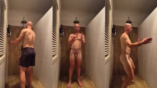Gay wet monk dances in shower letting that wiggle out
