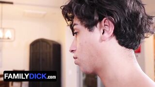 Step Dad's massive creampie destroys cute twink Gabe's tight ass raw bareback