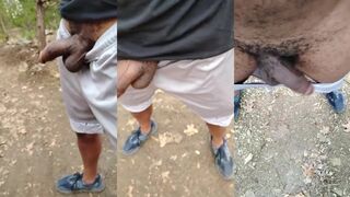 Out Hiking with a Rock Hard Cock Full Bladder Big Black Piss Outdoors