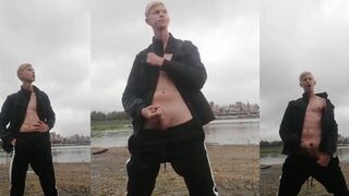 Big cock public solo blowjob Russian twink jerks off caught outside