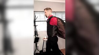 Suit stripped while I smoke and jerk off with cumshot on tattooed muscle dick piercings.
