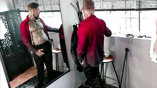 Suit stripped while I smoke and jerk off with cumshot on tattooed muscle dick piercings.